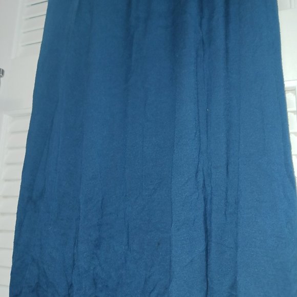 Womens Maxi Skirt Fold-top Deep Blue Teal Foldover Waist Long Skirt - Picture 3 of 6